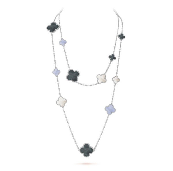 ˇMagic JewelryˇCLOVER 16 MOTIF CHALCEDONY MOP SILVER NECKLACE
