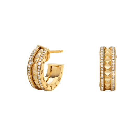 <MAGIC>ZERO 1 ROCK GOLD EARRINGS WITH STUDDED SPIRAL AND PAVED DIAMONDS