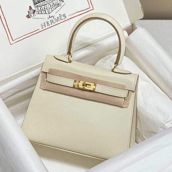KELLY MINI 20 BAG IN WHITE CALFSKIN WITH GOLD HARDWARE (MADE-TO-ODER)