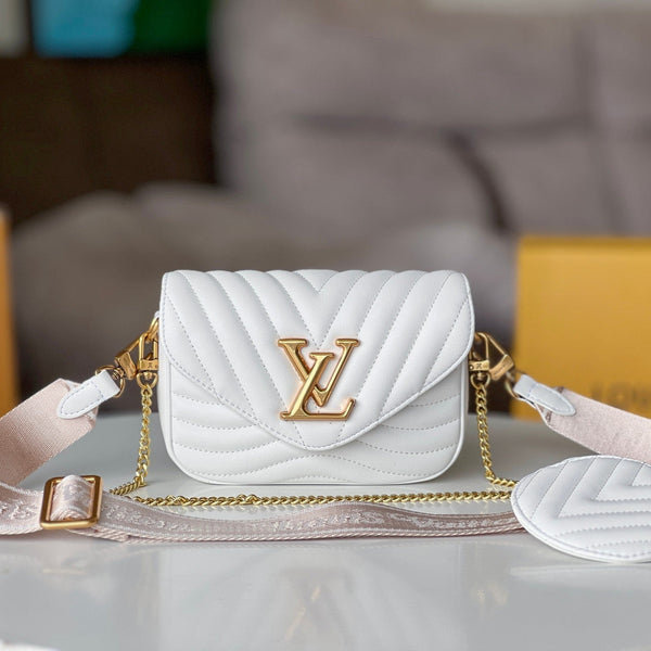 LV 25S WAVE MULTI POCHETTE 19 IN WHITE CALFSKIN GOLD HARDWARE