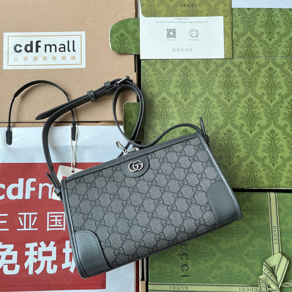 OPHIDIA MESSENGER BAG 35 IN GREY BLACK GG CALFSKIN