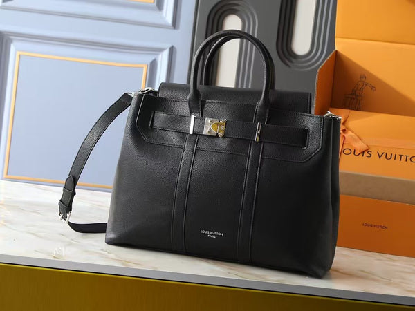 ONTHEGO PM 25 MEN'S BLACK LEATHER GEORGES TOTE MEDIUM HANDBAG