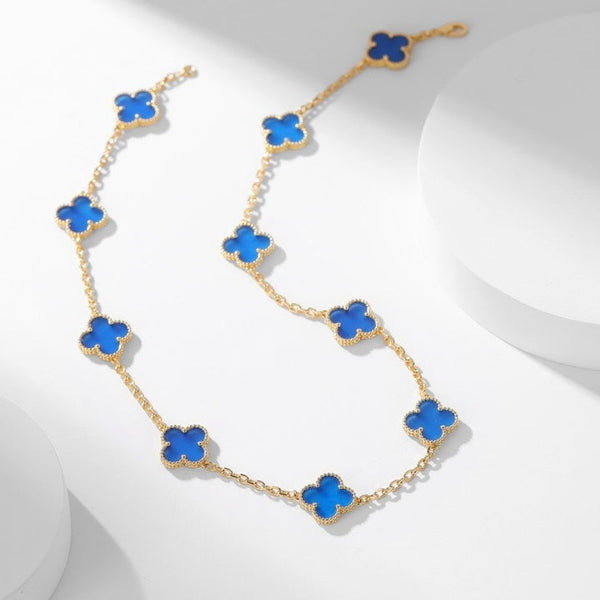 ˇMagic JewelryˇCLOVER 10 MOTIFS BLUE AGATE NECKLACE