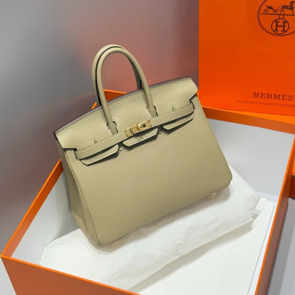 HERMES 25S MEDIUM BIRKIN 25 IN DARK KHAKI CALFSKIN GOLD HARDWARE