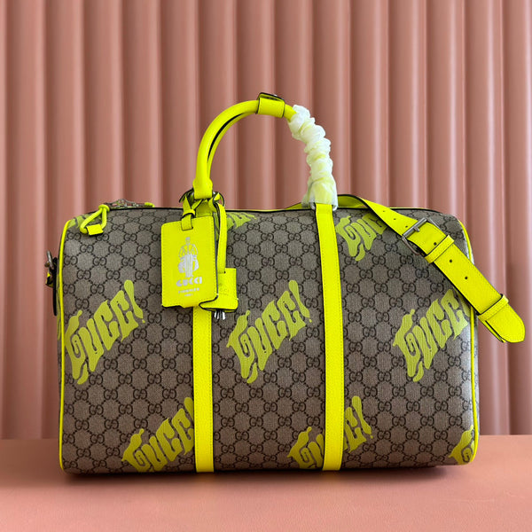 GUCCI CHROMA LARGE DUFFLE BAG 45 LIME GREEN IN GG MONOGRAM CANVAS