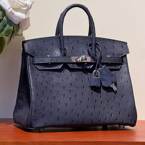 KELLY SELLIER 25 BAG IN SPACE BLUE OSTRICH LEATHER WITH SILVER HARDWARE (MADE-TO-ODER)