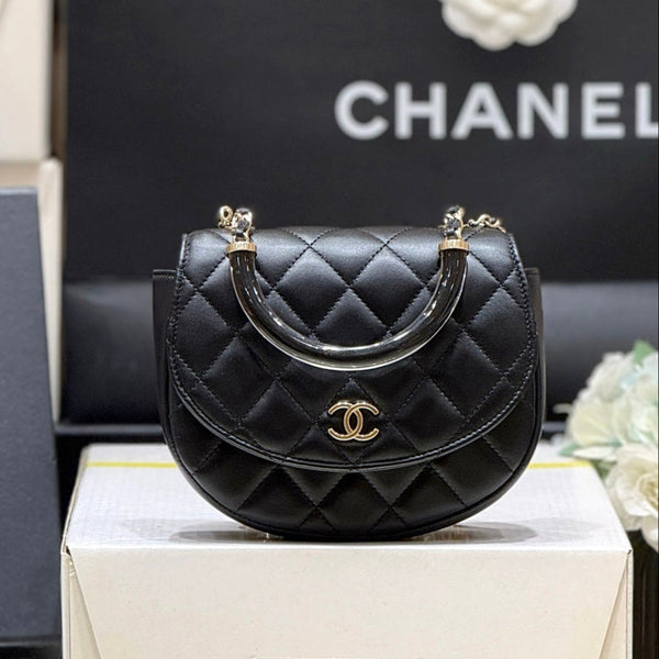 QUILTED TOP HANDLE BAG 16 IN BLACK LAMBSKIN GOLD HARDWARE