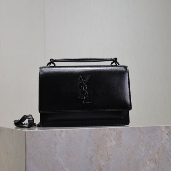 SUNSET SMALL BAG 19 IN BLACK CALFSKIN BLACK HARDWARE